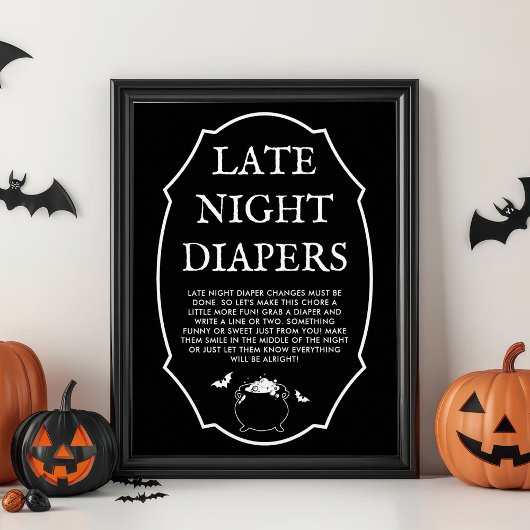 Black Halloween Baby Shower Late Night Diapers ポスター