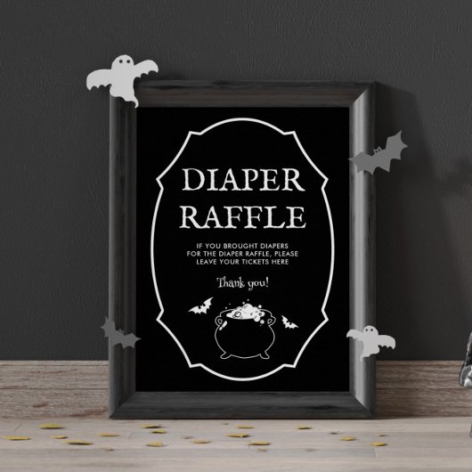 Black Halloween Goth Baby Shower Diaper Raffle ポスター