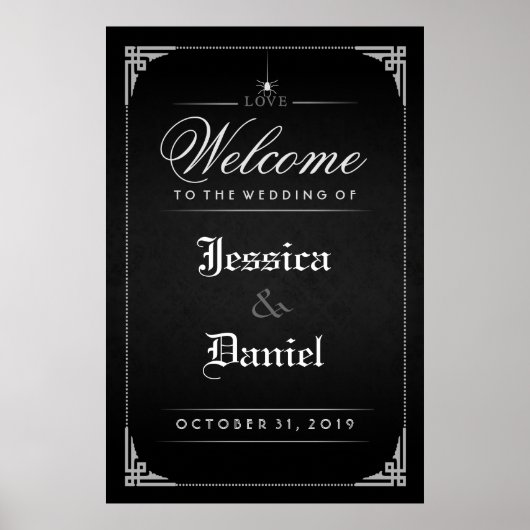 Black Halloween Gothic Spider Welcome to Wedding ポスター (正面)