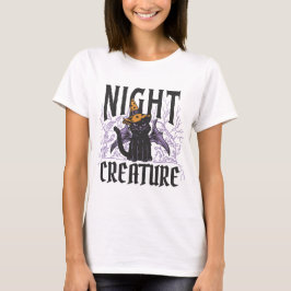 Black Halloween Kitty Night Creature Tシャツ