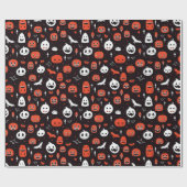 Black Halloween Pattern with pumpkins and ghosts ラッピングペーパー (フラット)