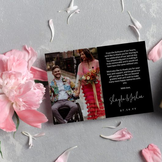 Black Hand-書s Script Photo's 結婚 Thank You サンキューカード