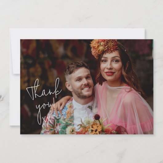 Black Hand-書s Script Photo's 結婚 Thank You サンキューカード (正面)