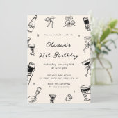 Black Hand Drawn Adult Birthday Party  招待状 (スタンド正面)