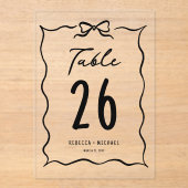 Black Hand Drawn Bow Wedding Acrylic Table Number アクリル招待状 (正面)