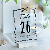 Black Hand Drawn Bow Wedding Acrylic Table Number アクリル招待状