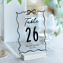 Black Hand Drawn Bow Wedding Acrylic Table Number アクリル招待状