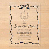 Black Hand Drawn Bow Wedding Save the Date アクリル招待状 (正面)