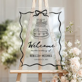Black Hand Drawn Bow Wedding Welcome アクリルサイン