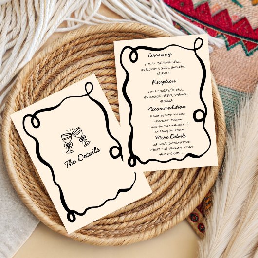 Black Hand Drawn Champagne Whimsical Wedding 招待状