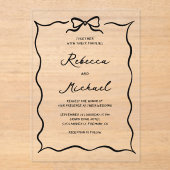 Black Hand Drawn Coquette Bow Wedding アクリル招待状 (正面)