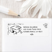 Black Hand Drawn Doodle Graduate Cap White Address ラベル (インサイチュ)