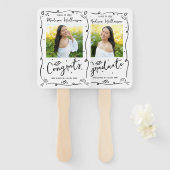 Black Hand Drawn Doodle Graduation 2 Photo White ハンドファン (正面&裏面)