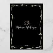 Black Hand Drawn Doodle Graduation Party Real Gold 箔招待状 (裏面)