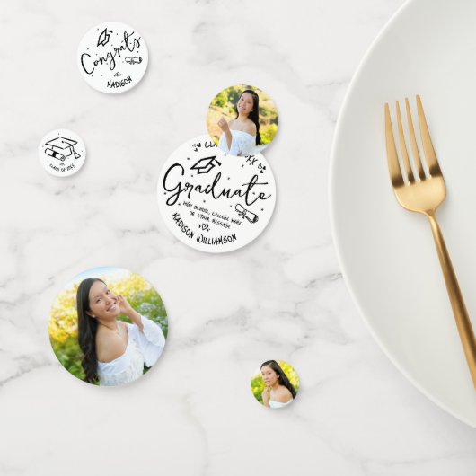 Black Hand Drawn Doodles Graduation 3 Photo White コンフェッティ (グループ)