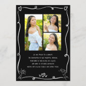 Black Hand Drawn Doodles Graduation 4 Photo White 案内状 (裏面)