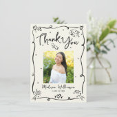 Black Hand Drawn Doodles Photo Graduation Cream サンキューカード (スタンド正面)