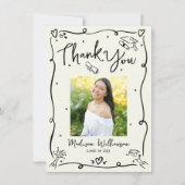 Black Hand Drawn Doodles Photo Graduation Cream サンキューカード (正面)