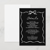 Black Hand Drawn White Bow Wedding Details エンクロージャーカード (正面/裏面)