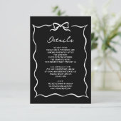 Black Hand Drawn White Bow Wedding Details エンクロージャーカード (スタンド正面)