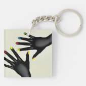 Black Hands with Colorful Nails Pop Art キーホルダー (裏面)