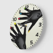 Black Hands with Colorful Nails Pop Art ラージ壁時計 (傾斜)