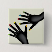 Black Hands with Colorful Nails Pop Art 缶バッジ (正面)