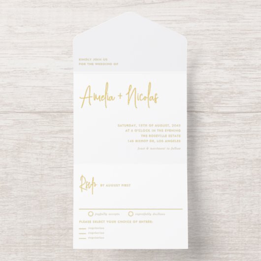 Black Handwriting Modern Typography Wedding オールインワン招待状 (内側)