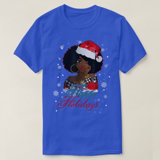 Black Happy Holidays African American Santa Mrs Cl Tシャツ (デザイン正面)