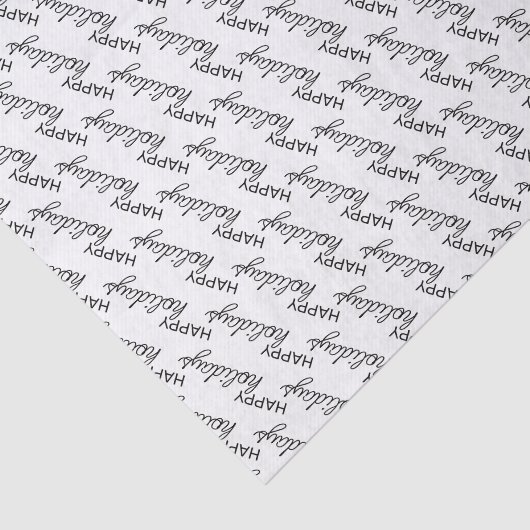 Black Happy Holidays Wordart Pattern On White 薄葉紙 (詳細)