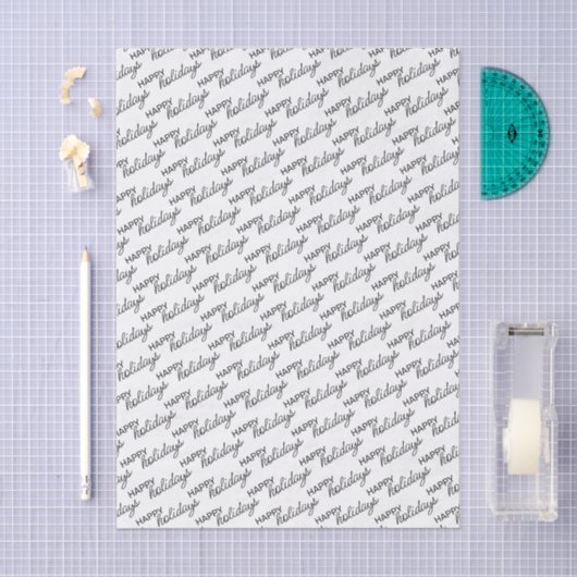 Black Happy Holidays Wordart Pattern On White 薄葉紙 (クラフト)