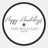 Black Happy Howlidays Paw Print Round Sticker ラウンドシール (正面)