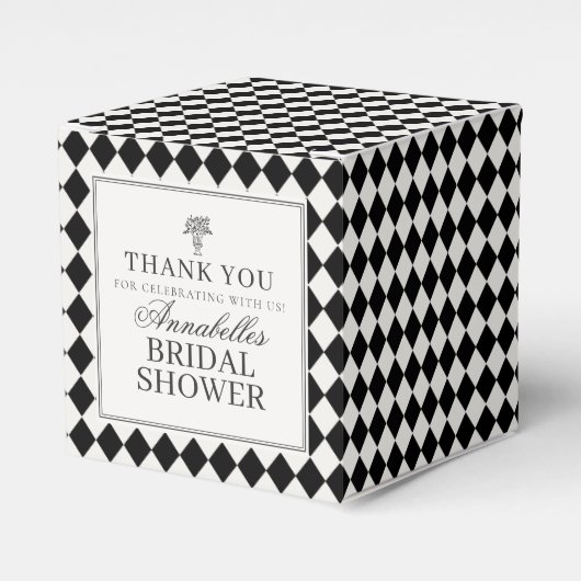 Black Harlequin Checkered Bridal Shower フェイバーボックス (正面サイド)
