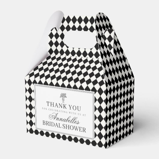 Black Harlequin Checkered Bridal Shower フェイバーボックス (正面サイド)