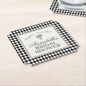 Black Harlequin Checkered Bridal Shower ペーパーコースター (アングル)
