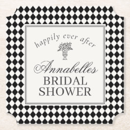 Black Harlequin Checkered Bridal Shower ペーパーコースター