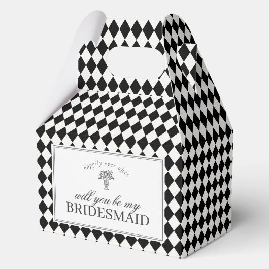Black Harlequin Checkered Bridesmaid Proposal Box フェイバーボックス (正面)