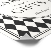 Black Harlequin Checkered Cards and Gifts Sign ポスター (角)