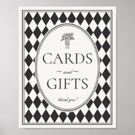 Black Harlequin Checkered Cards and Gifts Sign ポスター