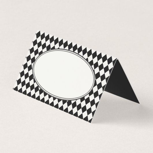 Black Harlequin Checkered Folded Place Cards (正面)