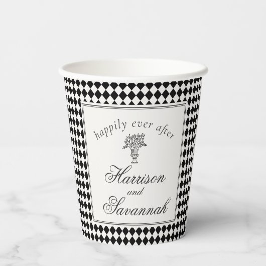 Black Harlequin Checkered Wedding 紙コップ (裏面)