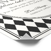 Black Harlequin Checkered Wedding Favors Sign ポスター (角)
