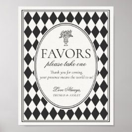 Black Harlequin Checkered Wedding Favors Sign ポスター