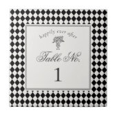 Black Harlequin Checkered Wedding Table Number タイル (正面)
