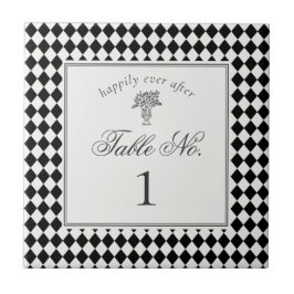 Black Harlequin Checkered Wedding Table Number タイル