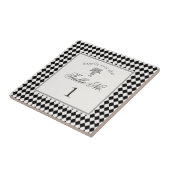 Black Harlequin Checkered Wedding Table Number タイル (側面)