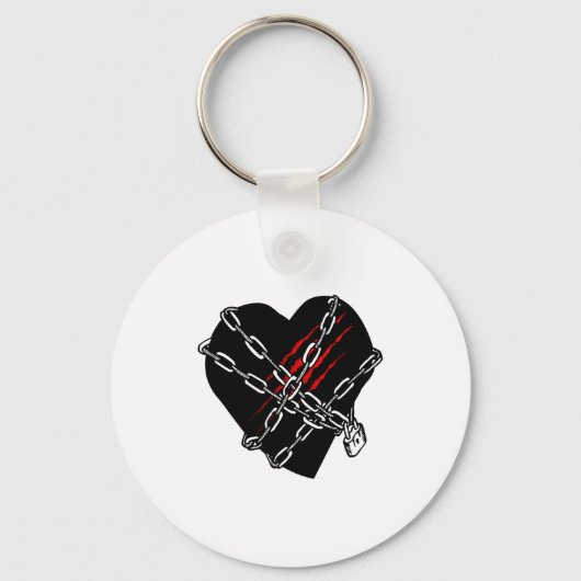 Black Heart Red Chains Cool Gothic Valentines Day  キーホルダー (正面)