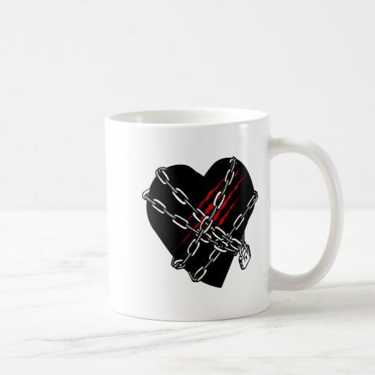 Black Heart Red Chains Cool Gothic Valentines Day コーヒーマグカップ (右)