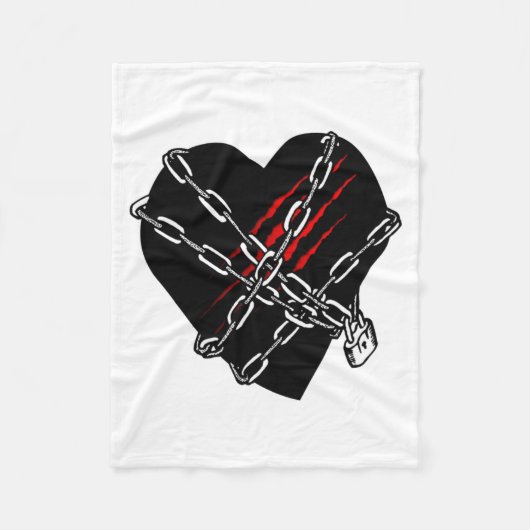 Black Heart Red Chains Cool Gothic Valentines Day  フリースブランケット (正面)