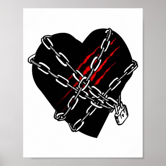 Black Heart Red Chains Cool Gothic Valentines Day  ポスター (正面)